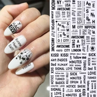 1 sheet 3d nail stickers black white geometric flower letter patterns adhesive transfer decals nail art diy design decoration