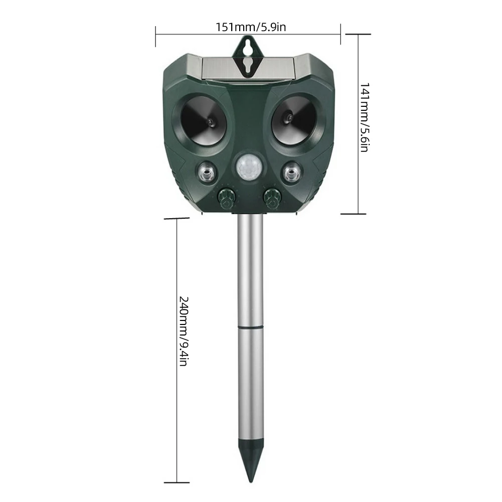 

Solar Ultrasonic Animal Repeller PIR Sensor Outdoor Waterproof Garden Pest Mouse Bird Cat Dog Bat Repellent Keep Animals Away