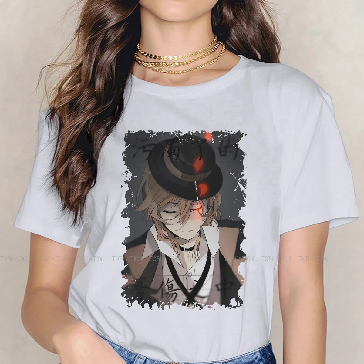 

Bungou Stray Dogs Manga Women T Shirt Chuuya Nakahara Female Tops Harajuku Kawaii Tees Ladies Oversized Tshirt 5XL