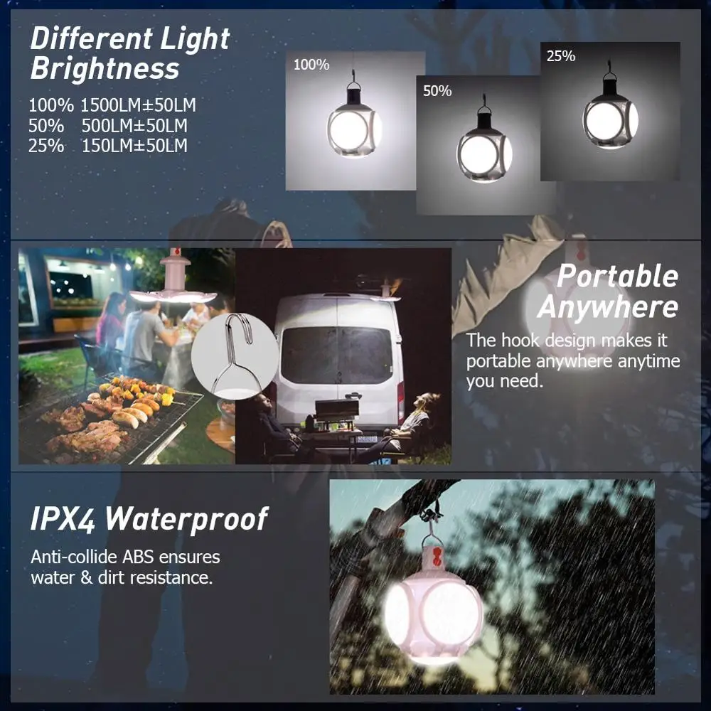 

USB Rechargeable LED football Working Light 5 Mode Waterproof Flashlight Foldable Hook Lantern Camping Portable Emergency Night