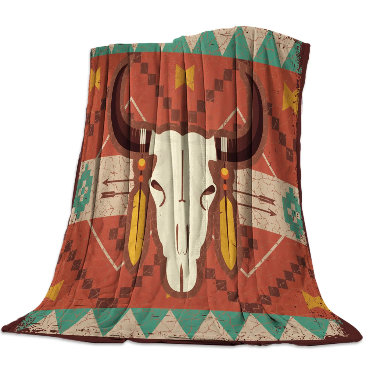 

Indian Bull Skull Art Pattern Throw Blanket Portable Soft Sofa Blanket Warm Microfiber Flannel Blankets for Beds