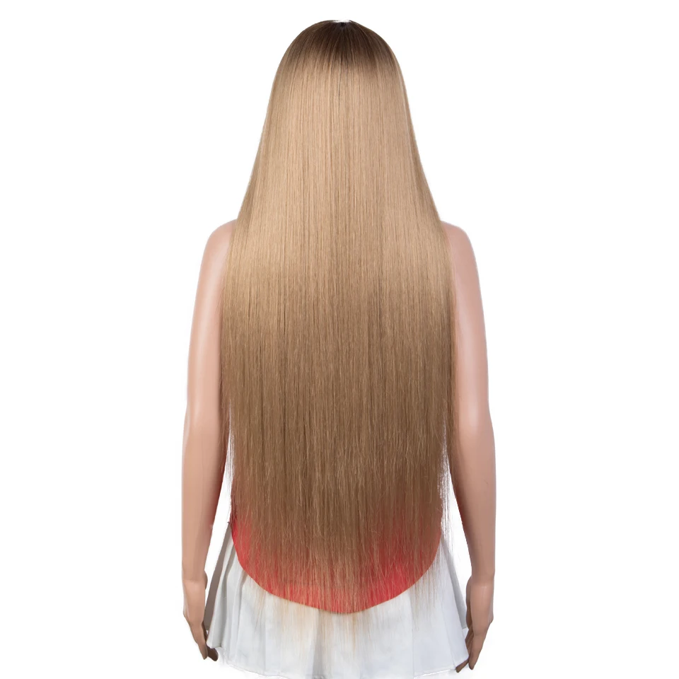 Fashion Idol 38 Inch Bangs Long Straight Synthetic Wigs For Women Ombre Brown Wine Red Heat Resistant Wigs Cosplay Free Shipping