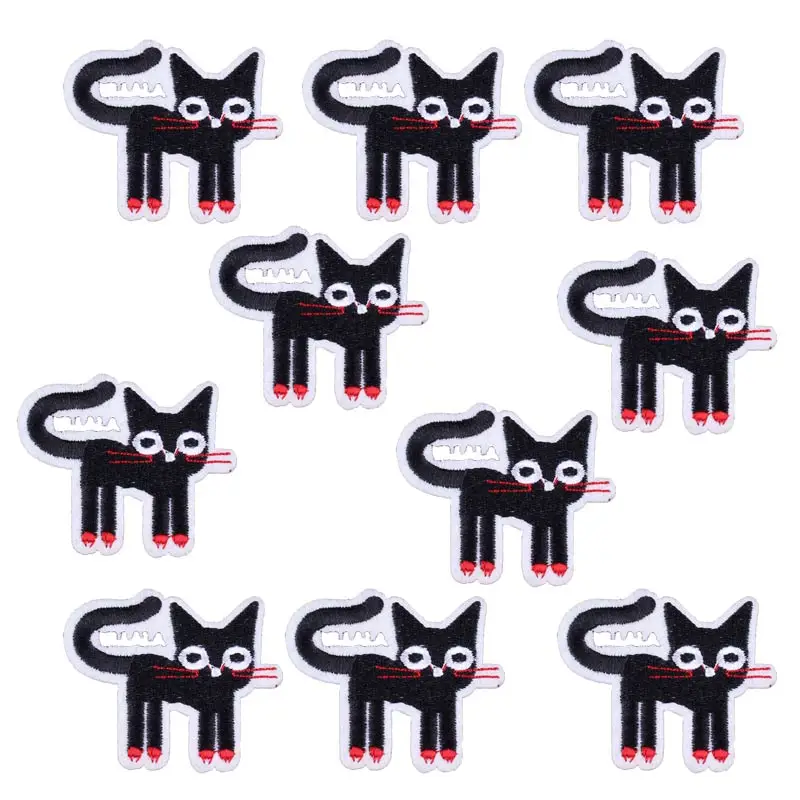 

10pcs/set Cartoon Cat Patch Iron On Patches For Clothing Cloth Patch Fabric DIY Cute Animal Decoration Accessories Wholesale