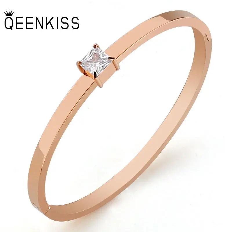 

QEENKISS BT801 Fine Jewelry Wholesale Fashion Lovers Couple Birthday Wedding Gift AAA Zircon Titanium Stainless Steel Bracelet