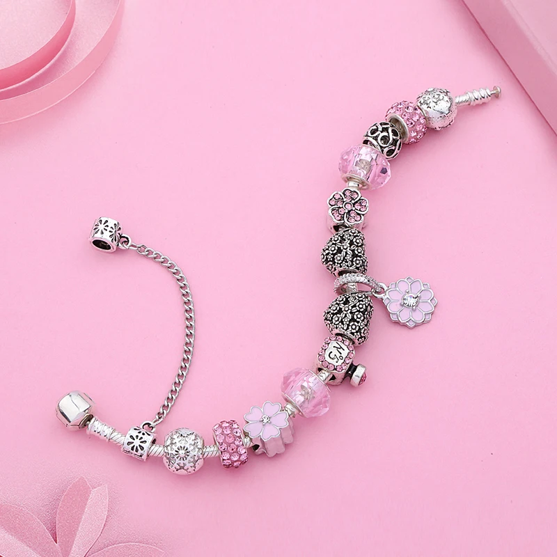 Прямая поставка Лидер продаж романтичный браслет с розовыми кристаллами и