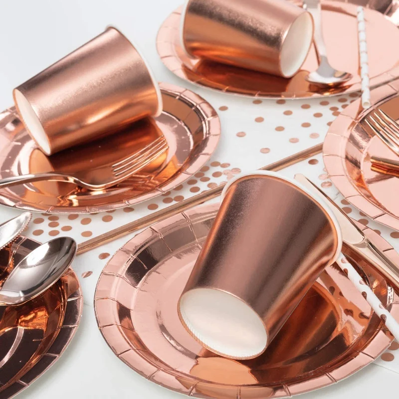 

24 Guests Disposable Tableware Paper Plates Cups Napkin Paper Straws for Dinner Party Birthday Baby Shower Party Wedding