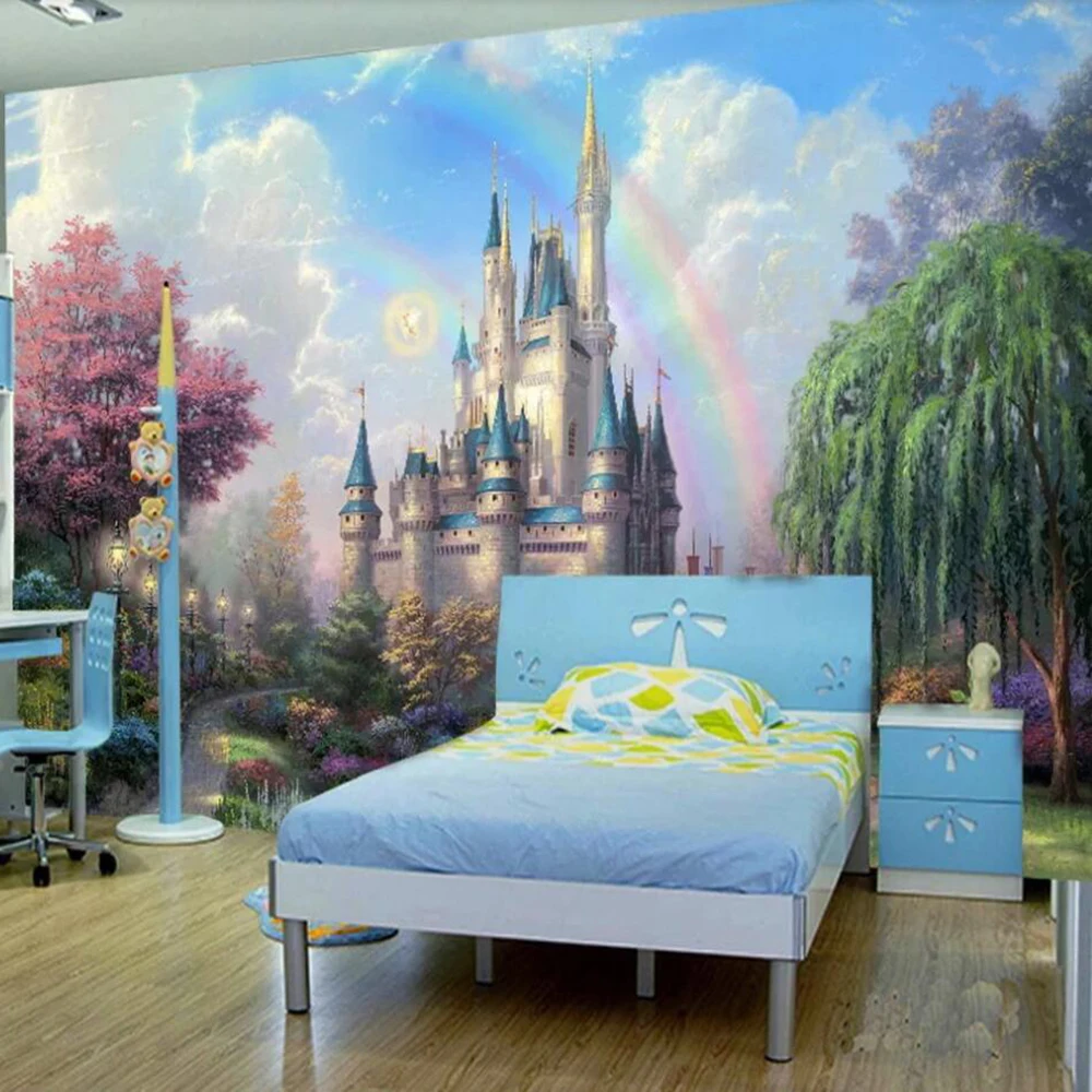 

Milofi custom 3D wallpaper mural fairy tale rainbow forest castle background wall living room bedroom decoration painting wallpa