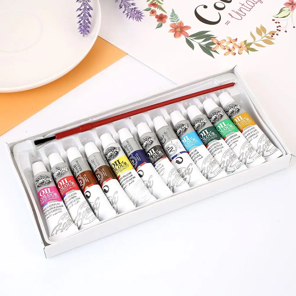 

Oil Painting Brushes Art Supplies 6ML 12 Colors Student 1 Set with Brush Professional Artist Sewing Accessories Pen Children