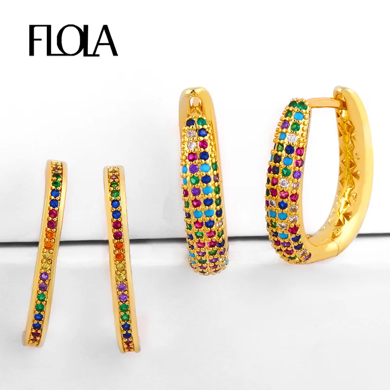 FLOLA золото Цирконий Радуга Huggie для женщин уши маленькие серьги 24k ювелирные
