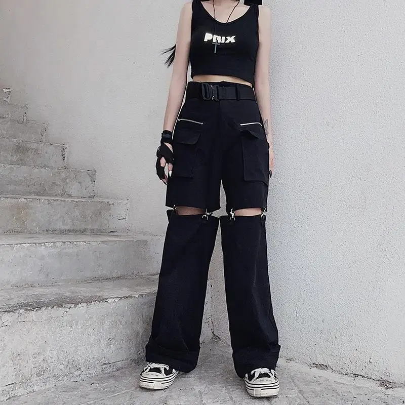 

HOUZHOU Black Cargo Pants Punk Streetwear Women Harajuku 90s Aesthetic Straight Plus Size High Waist Sweatpant Spring Summer New