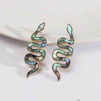 e7829 punk abalone twisted snake earrings for women long serpentine leather python snakeskin earrings jewelry wholesale