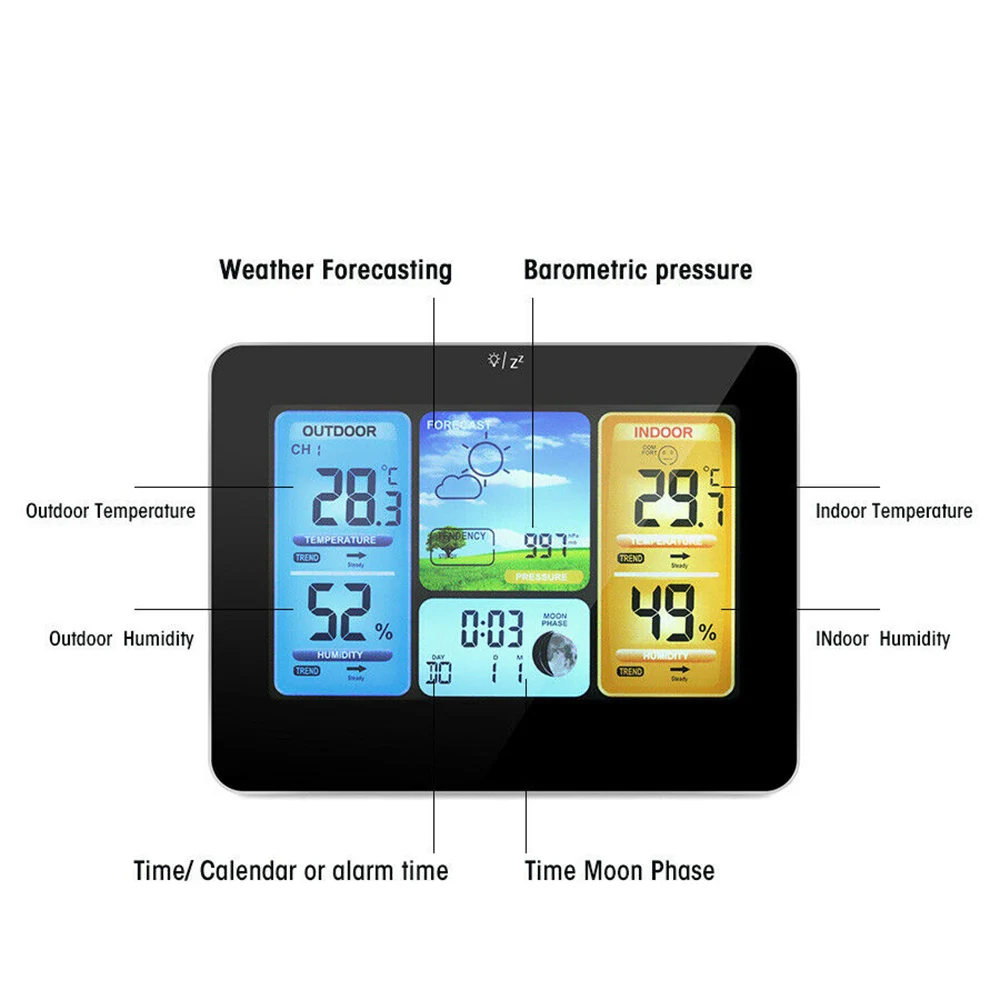 digital lcd hygrometer thermometer wireless sensor weather forecast indoor outdoor weather station clock led alarm clock free global shipping