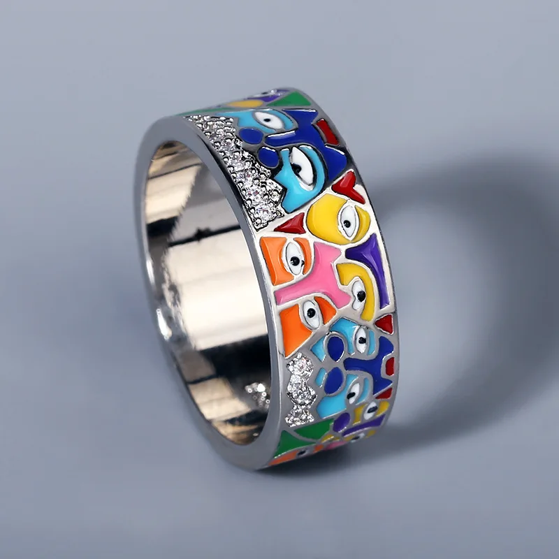 

2021 New Rings For Women White CZ Handmade Enamel Lovely Cat Unique Trendy Ring Party Fashion Jewelry