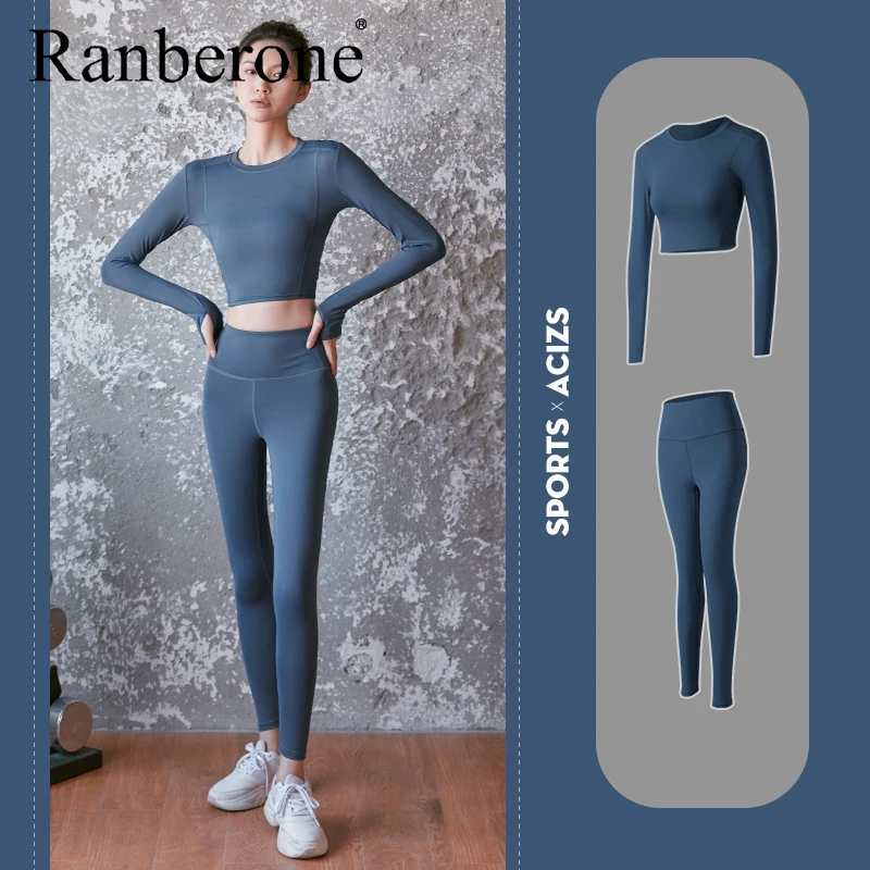 Женский спортивный костюм из 2 предметов спортивные облегающие рубашки с длинным