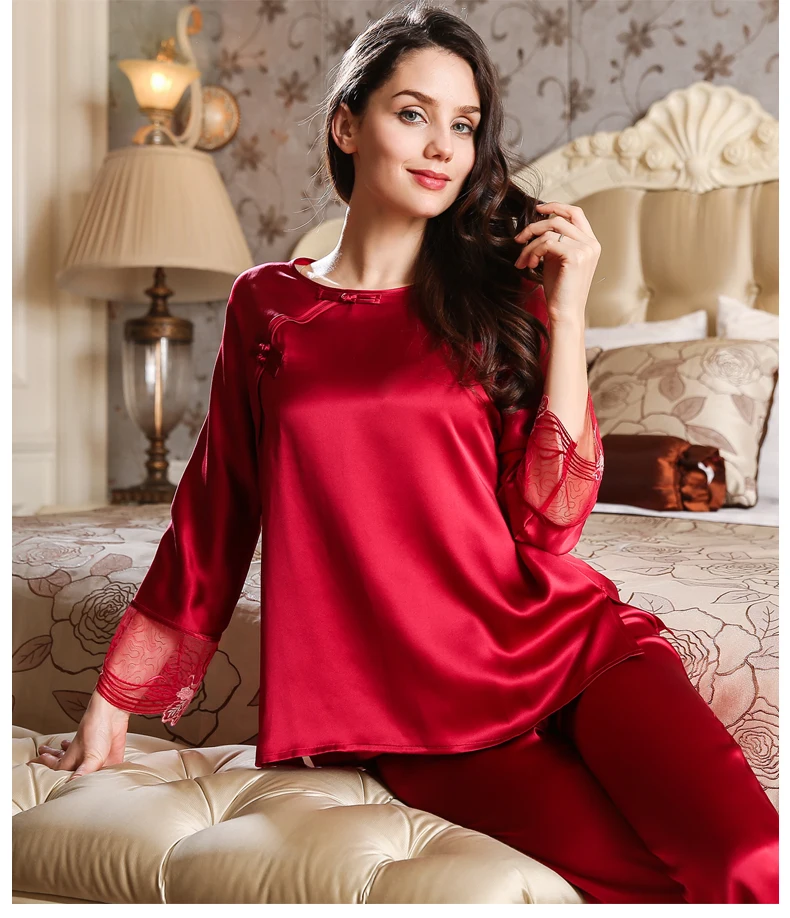 Women's Sleep & Lounge Summer 100% Silk Pajama Sets Woman T8159