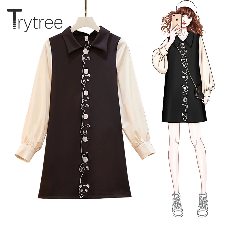 Trytree/осеннее женское платье рубашка Повседневное с отложным воротником