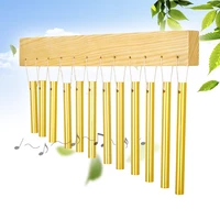 12 bar wind chime aluminum tube solid wood material percussion instrument for outside home garden decoration with mallet gold