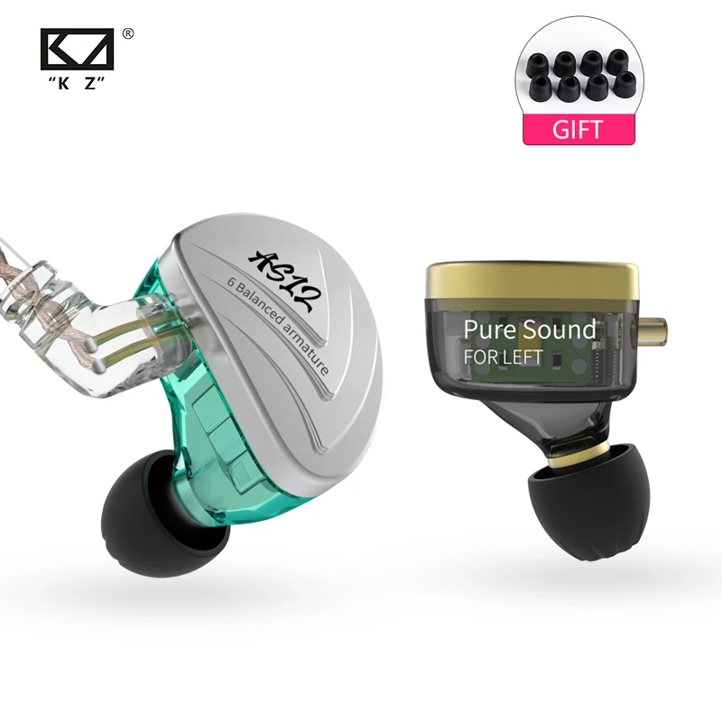 KZ AS12 6BA приводные устройства в ухо наушники 6 сбалансированные арматурные HIFI для