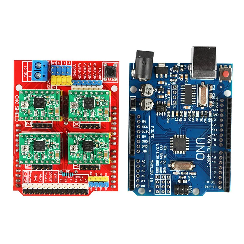 1 комплект A4988 Плата расширения драйвера + UNO R3 с USB кабелем CNC щит V3 гравировальный