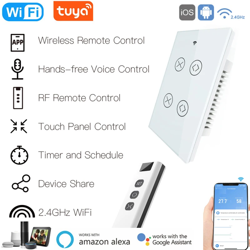 

Tuya Smart Life Curtain Switch 2 Gang Remote Control Blinds Roller Shutter Mini WIFI App Timer Google Home Aelxa Echo Smart Home