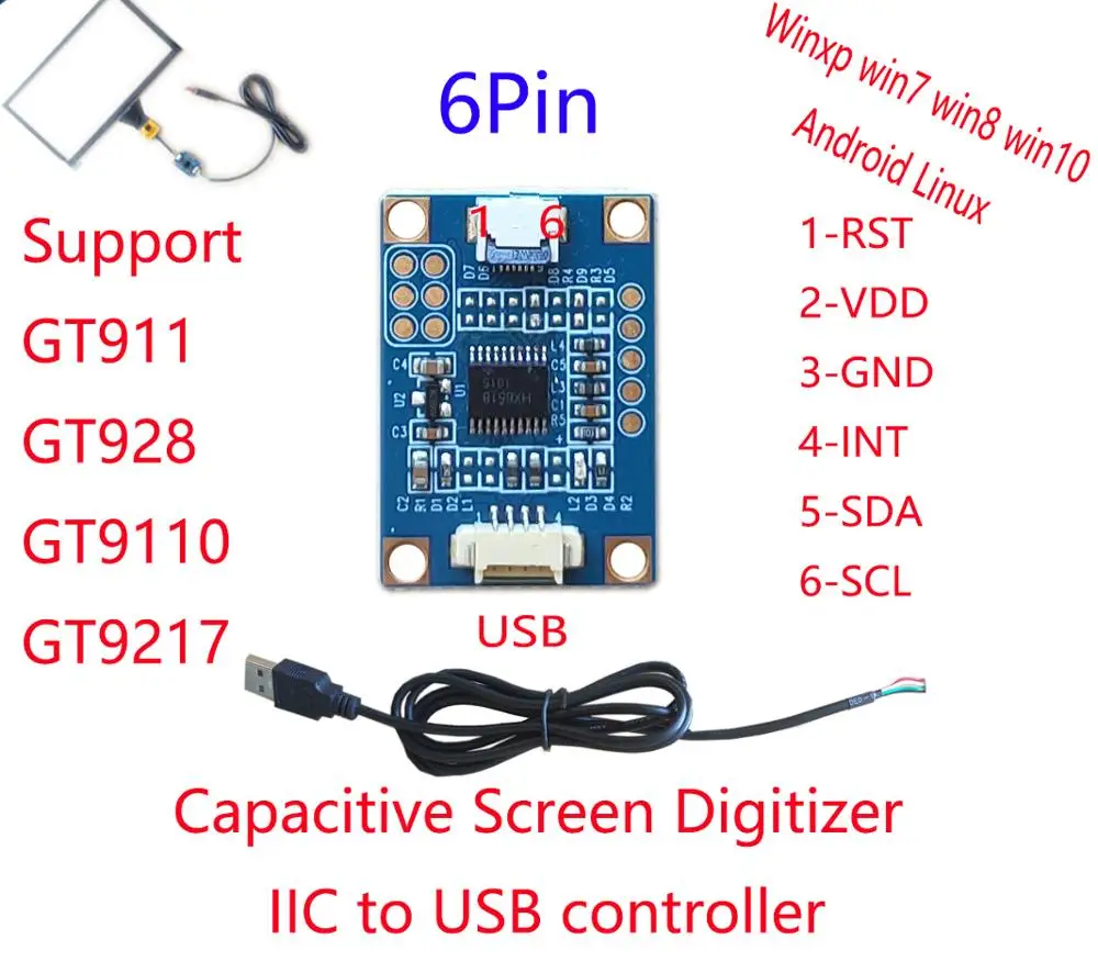 USB Controller Автомобильный dvd-навигатор 4,3/5/6,2/6,5/7/8/9/10,1 дюймов Универсальный емкостный сенсорный экран GT911 928 9271 6P 12p - Цвет: USB Controller