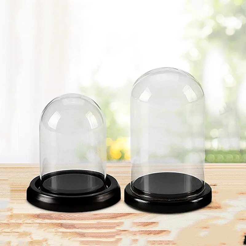 

Free Shipping Diameter=8cm Small Size Glass Dome Vase Home Wedding Decoration Black Base Glass Cover Friend Favor Gift