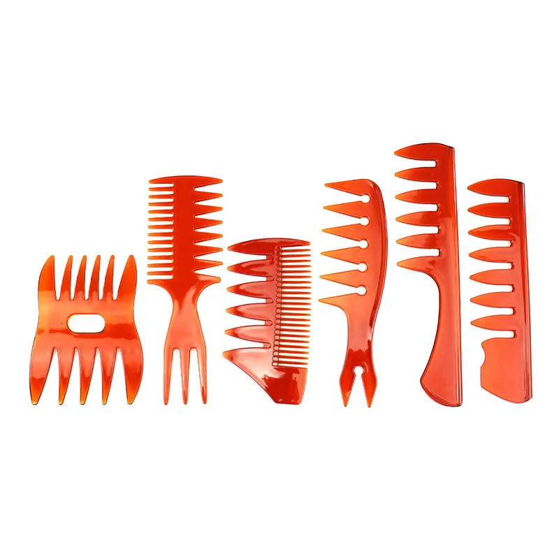 

6pcs/set Vintage Men's Retro Oil Hair Comb Wide Tooth Fork Comb Back Hair Comb Beard Oil Comb Men's Styling Tools G0421