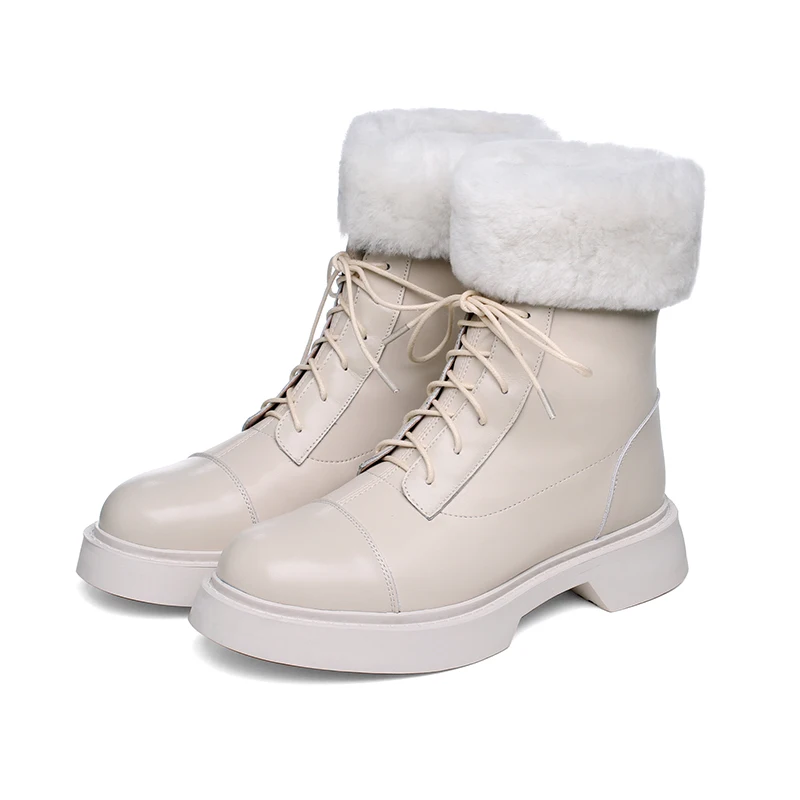 

Autumn Winter New Fashion Short Boots Women Korean Style Lace Up Wool Thick Keep Warm Snow Boots Soft Bottom Leather Ankle Boots