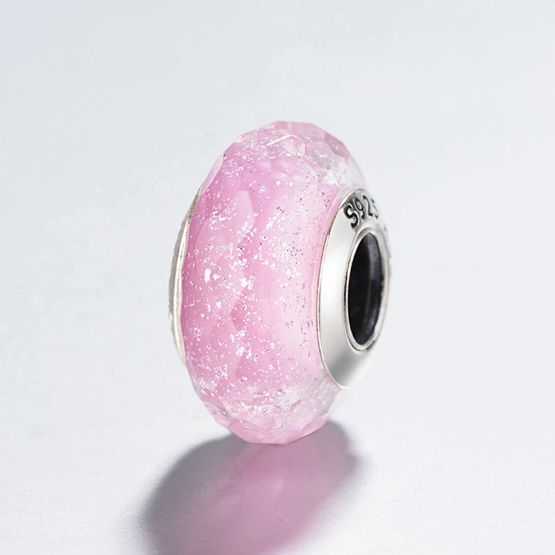 

2021 Fashion Lovely pink Charms 925 Silver Beads Fit Sterling Original Bracelets Women Jewelry Italian Flowers Love Glass Bead