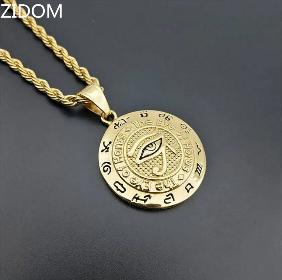 Золотой цвет 316L нержавеющая сталь мужской хип-хоп Глаз Гора кулон ожерелье в