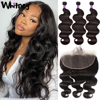 brazilian body wave human hair bundles with frontal hd transparent lace closure with 3 bundles loose wave bundles with frontal