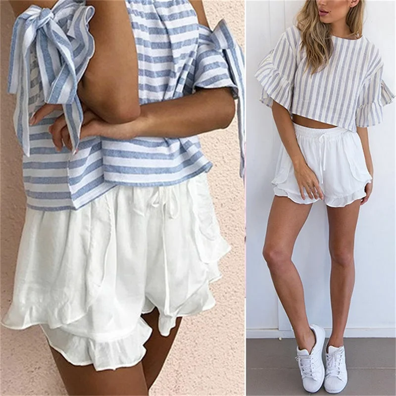 

Womens Short 2021 Summer Women Short Ruffled Sexy Elastic Waist Casual Pocket Beach Loose Hot Shorts Women Short Feminino