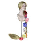 Костюм принцессы со спутанными волосами, парик для косплея блонд, из фильма Рапунцель, для вечеринки, синтетические волосы с цветами