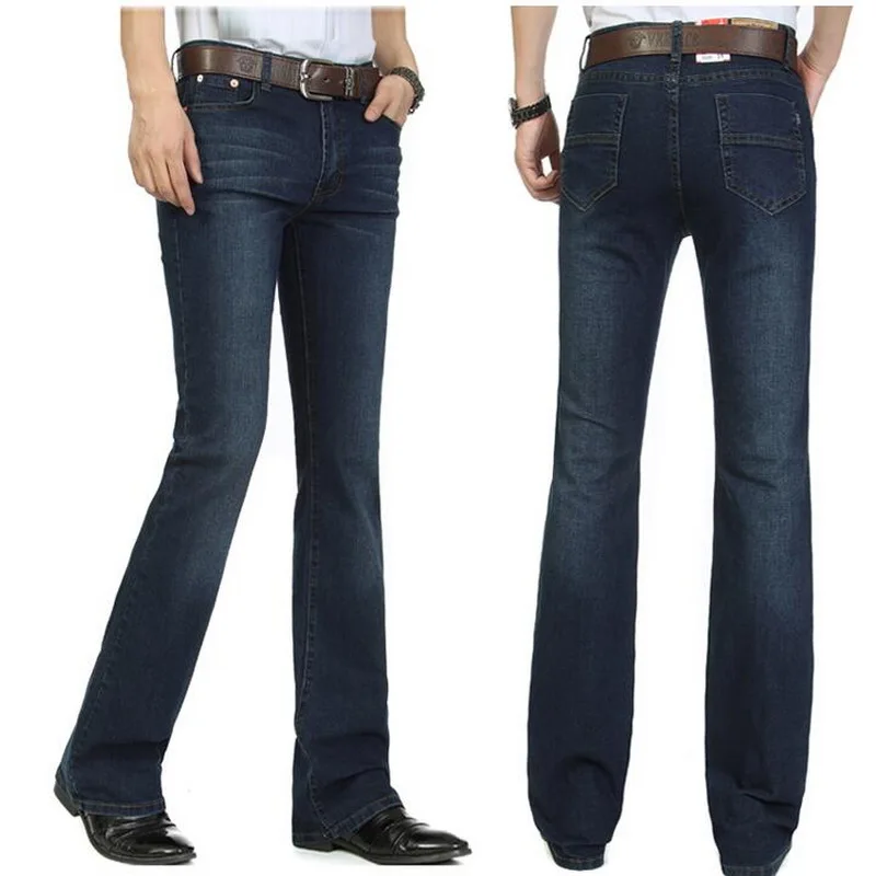 Jeans For Men High-Waist Stretch Jeans Male Vintage Jeans Slim Boot Cut Semi-Flared Four Seasons Bell Bottom Jeans 26-40
