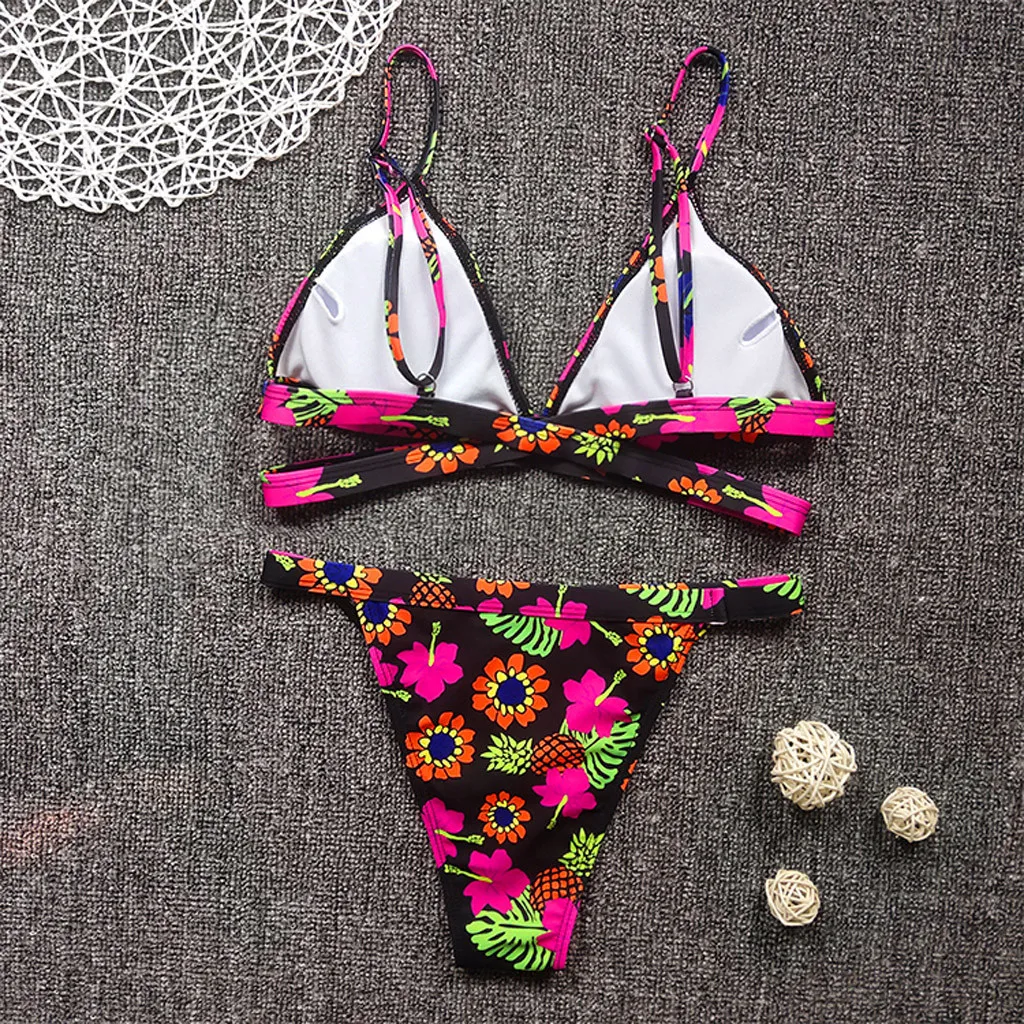 2020 ретро сексуальный Красочный розовый полосатый бикини купальный костюм