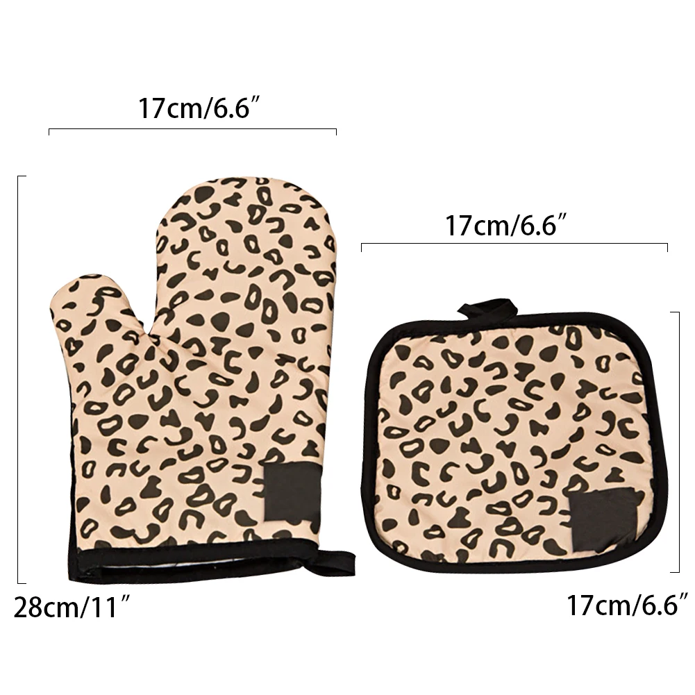 

2pcs Microwave Glove Insulation Leopard Pattern Pad Cooking Kitchen Gloves Baking BBQ Oven Potholders Oven Mitts Baking Gloves