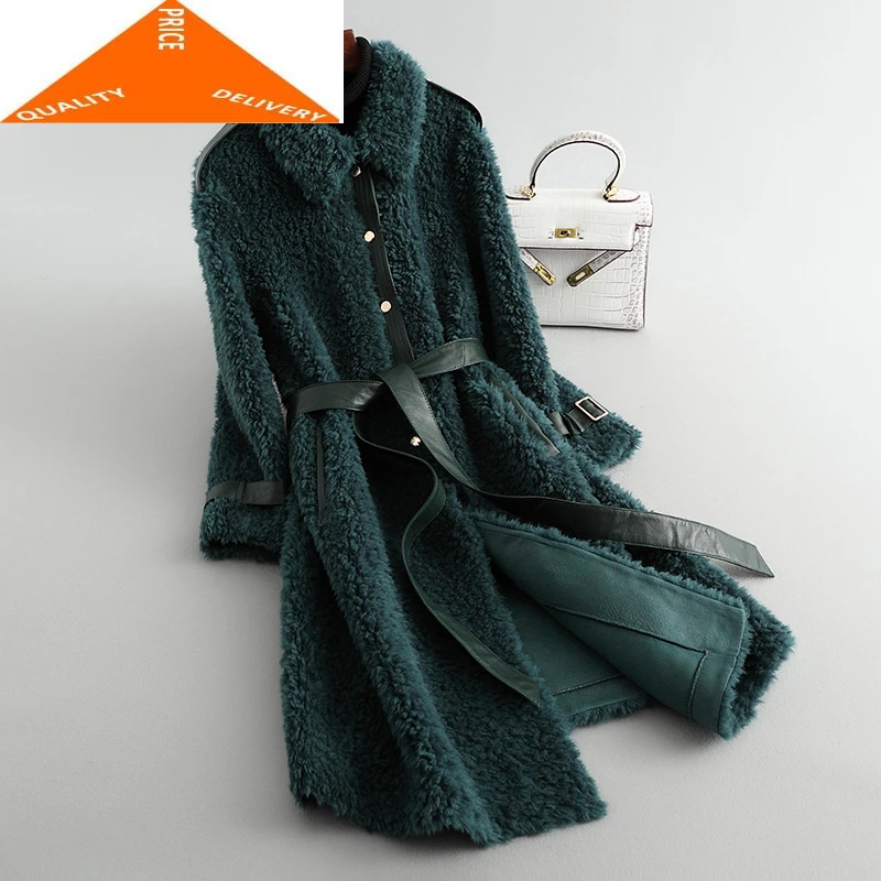 

Женская винтажная длинная дубленка из натурального меха, женская одежда 2020, корейская мода, пальто из 100% шерсти Hiver 9222