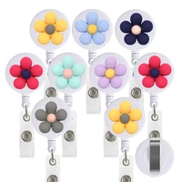 9pcs lot colorful flowers retractable id card badge clip holder reel for nurse doctor student office sweet bow style