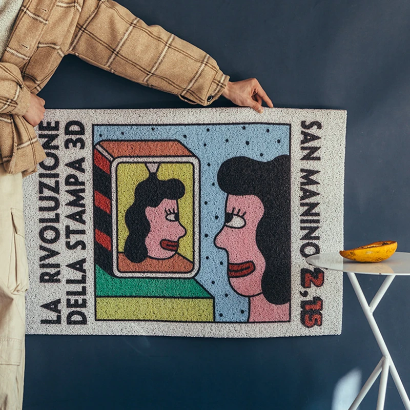 

Cartoon Art Design Door Mat Carpet Small Anti-slip Mat PVC Silk Loop Home Mat Carpet Can Be Cut Custom Porch Entrance Door Mat