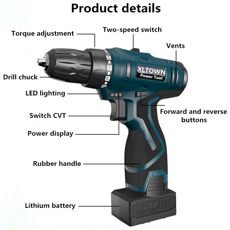 Аккумуляторная электрическая дрель Xltown многофункциональный мини шуруповерт с