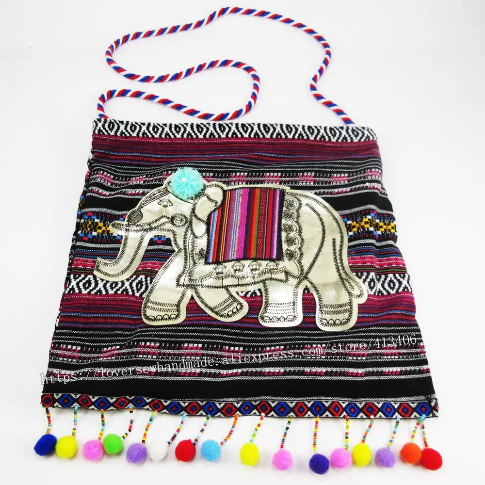 Бесплатная доставка, винтажная Этническая сумка Hmong, этническая, тайская, индийская, бохо, слон, Наплечная Сумка, для женщин, вышивка, гобелен, 2001