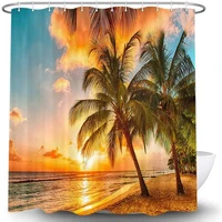 tropical shower curtain beach palm tree coastal island scene ocean themed sunset fabric bathroom shower curtains sets