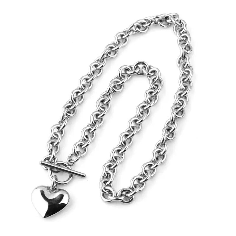 

1Set Women Stainless Steel Chain Heart Toggle Bracelet Necklace Jewelry Gifts PXPB