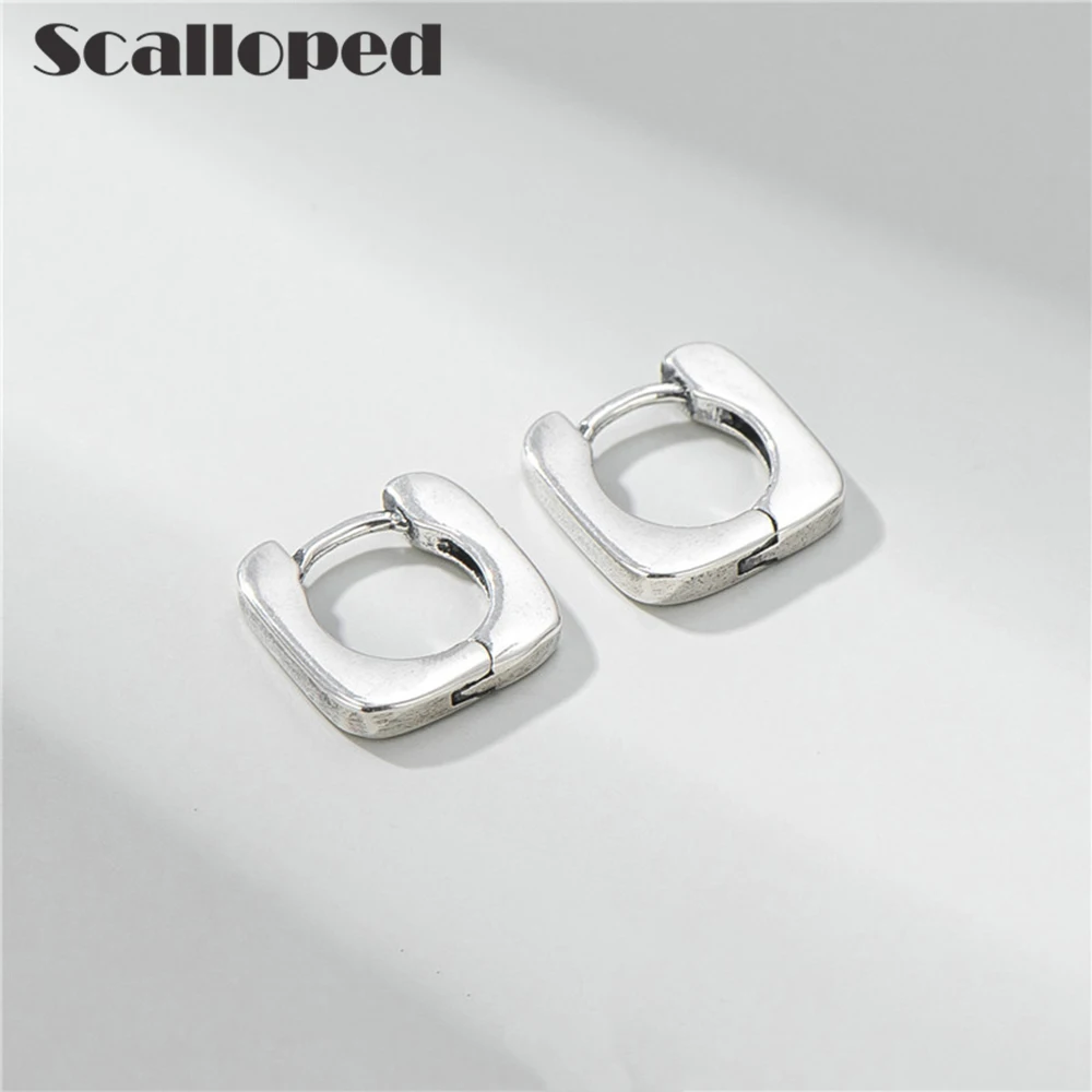

SCALLOPED Korean Geometric Glossy Square Metal Hoop Earrings 2021 New Minimalist OL Style Women Party Jewelry Gift Brincos