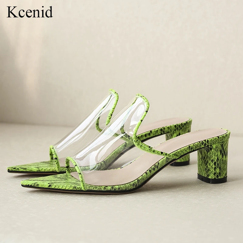 Kcenid высокое качество прозрачная обувь ПВХ тапочки змеиный принт заостренный