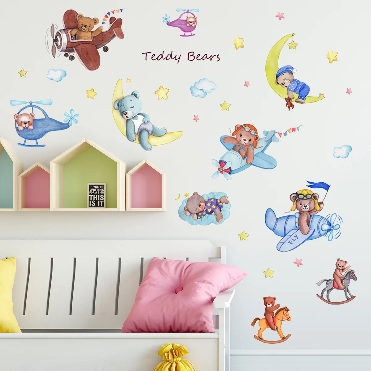 

Cartoon Plane Bear Wall Stickers for Kids Room Wall Decor Decals Boy Girl Bedroom Home Living Room Decoration Animal Mural Art