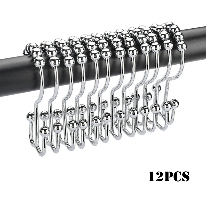 

12PCS Stainless Steel Shower Curtain Hooks Rings Metal Double Glide Bath Curtain Hooks for Bathroom Shower Rods Accessories