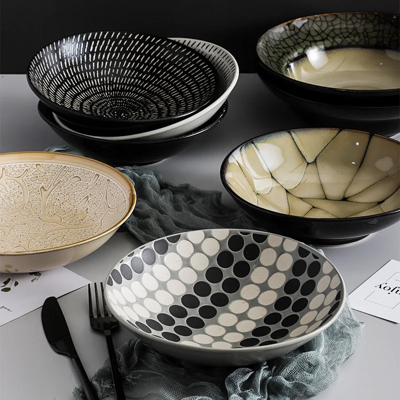 

Japanese Style Hand Drawn 8-Inch Large Bowl Ramen Bowl Ceramic Soup Bowl Light Luxury Tableware