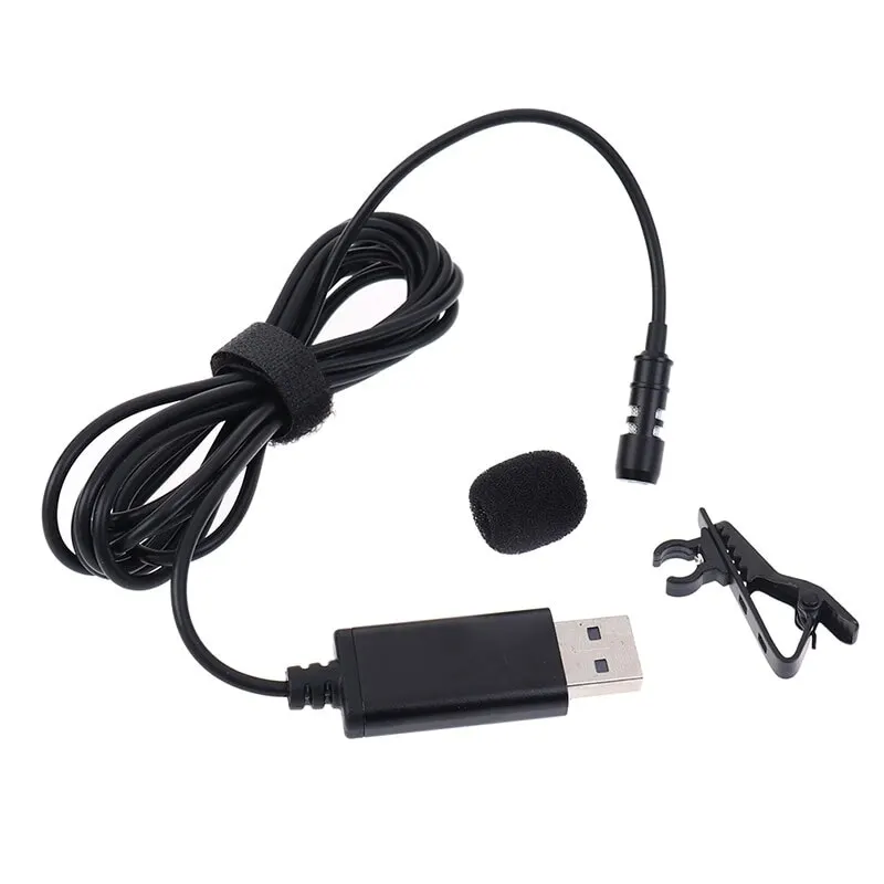 

Portable USB Mini Microphone 2m Lapel Lavalier Mic Clip-on External Buttonhole Microphones for Laptop PC Computer Recording Chat