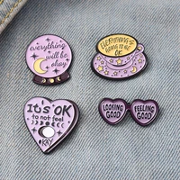everything will be ok enamel pins sunglass coffee crystal ball brooch lapel badge bag jewelry gift kids friends